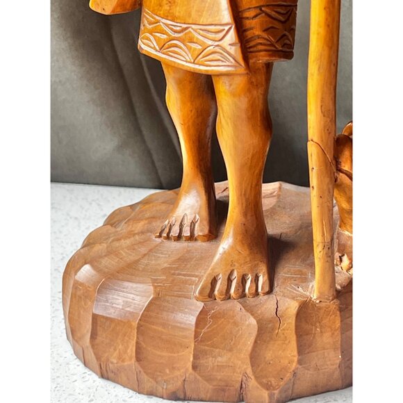 Hand-Carved Ifugao Female Wood Sculpture Narra Wood With Dog Figurine 13.5" Tall - Picture 6 of 14